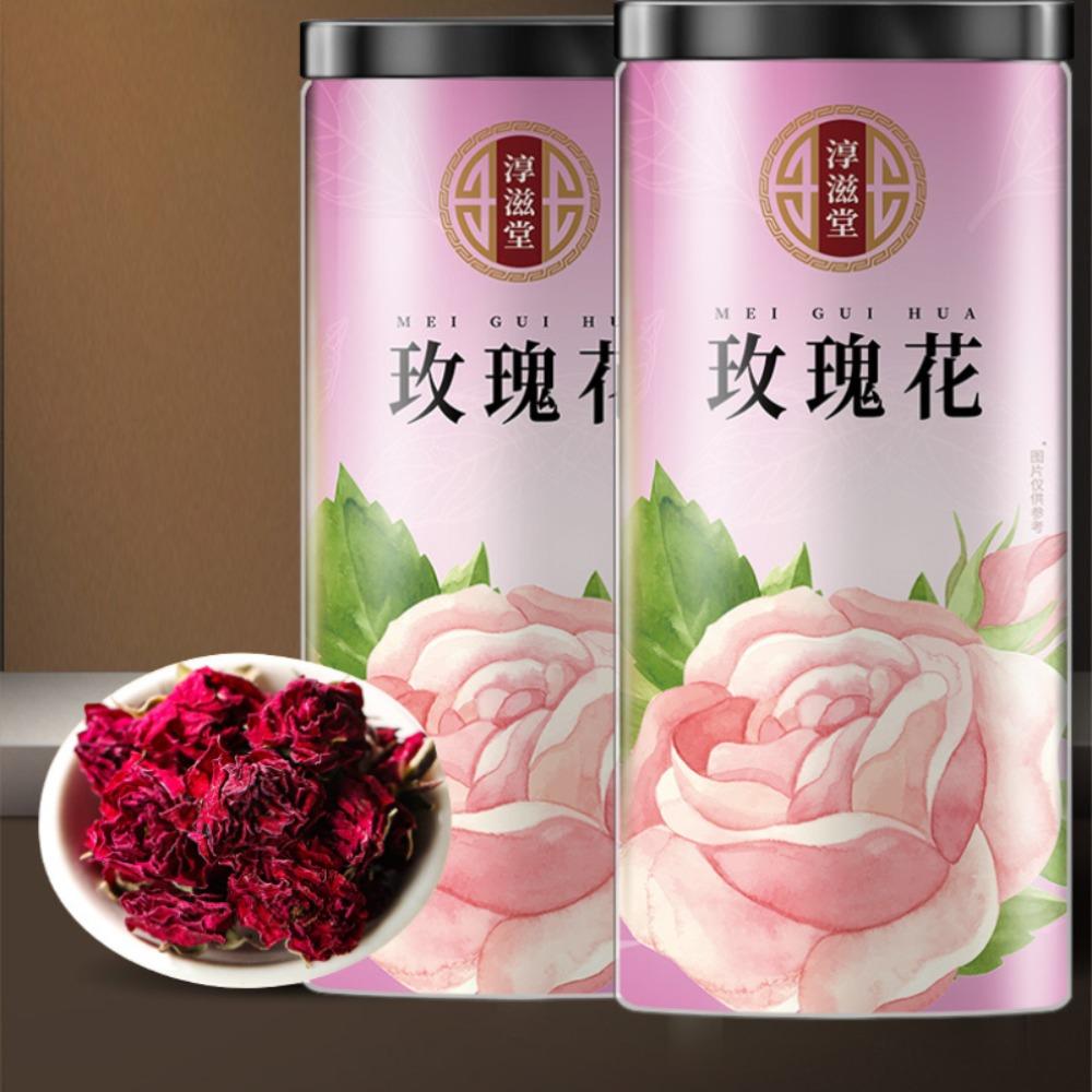 

80g Canned Red Rose Tea, Gold Rim Glass Bottle, Big Petals Blooming Flower Tea 80g