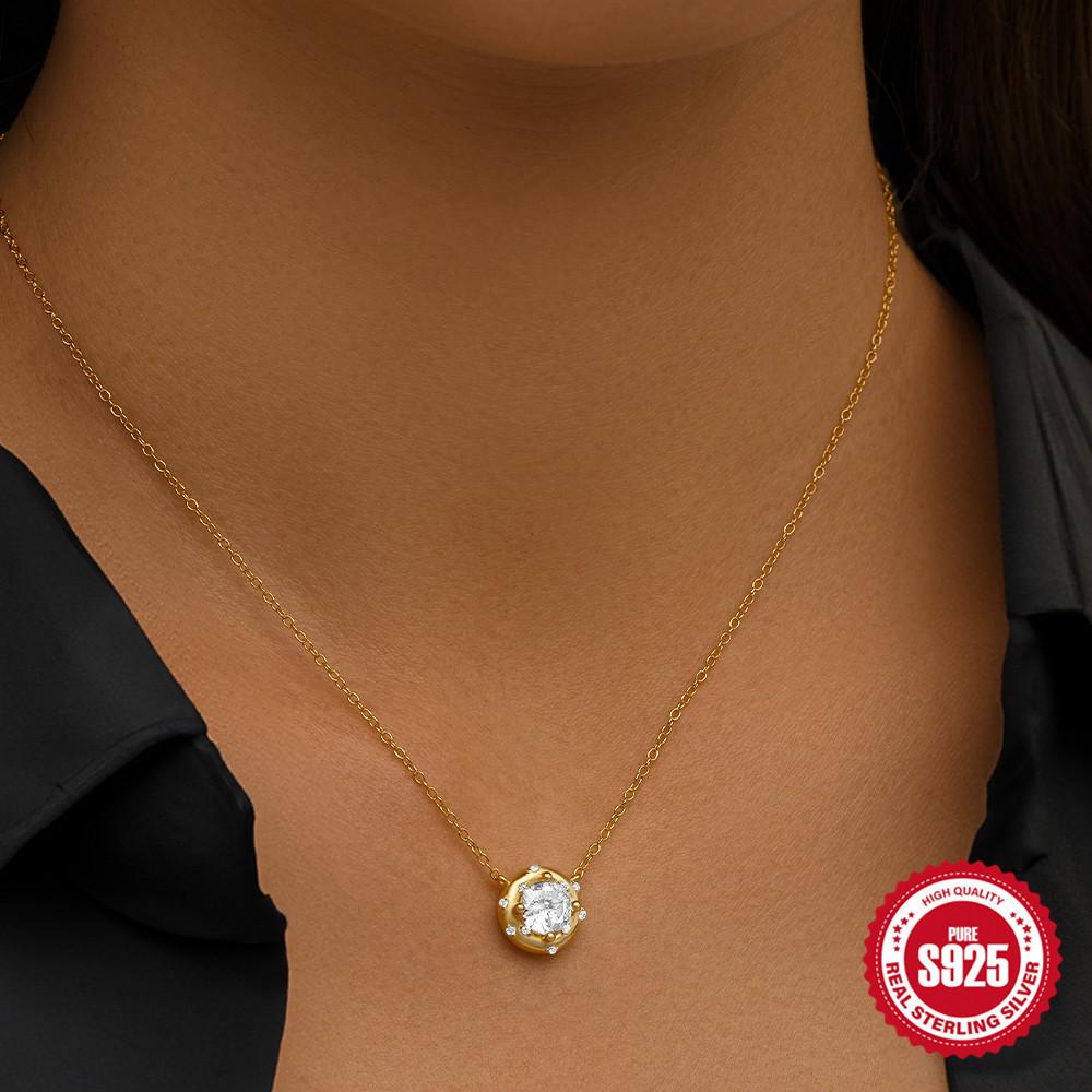 Stylish And Simple S925 Sterling Silver Personalized Geometric Round Diamond-Encrusted Stacked Daily Wear Women'S Collarbone Necklace