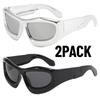 2PACK   Trendy Men Cycling Climbing Glasses Girlsfashionable Sunglasse High-end Silver Sunglasses Square glassesUV400