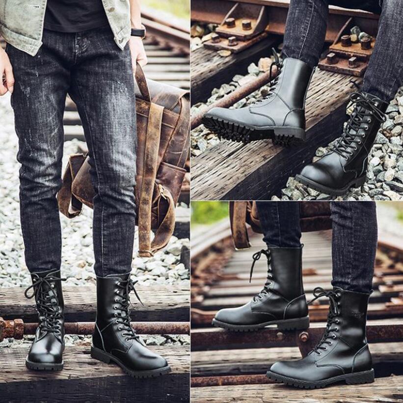 Módní kožené boty Pánské autentické boty Jaro a podzim Pravá kůže Pánské boty Černé motorkářské boty