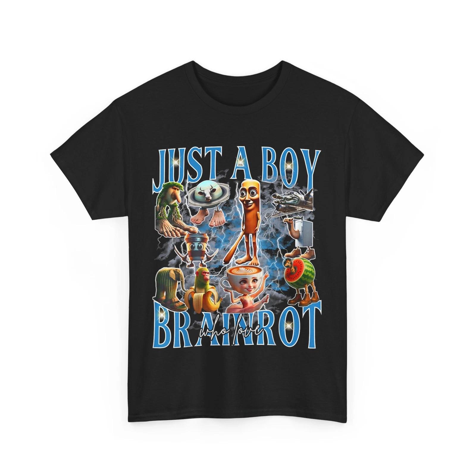 Just a Boy Who Love Brainrot T-Shirt, Funny Meme Italian Brainrot Shirt M