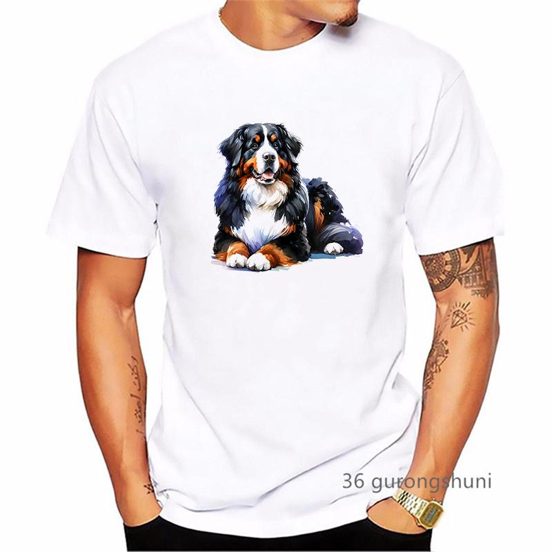 Bernese Mountain Dog Animal Printed T Shirt MenS Clothing Funny White Tshirt Homme Summer Fashion TShirt