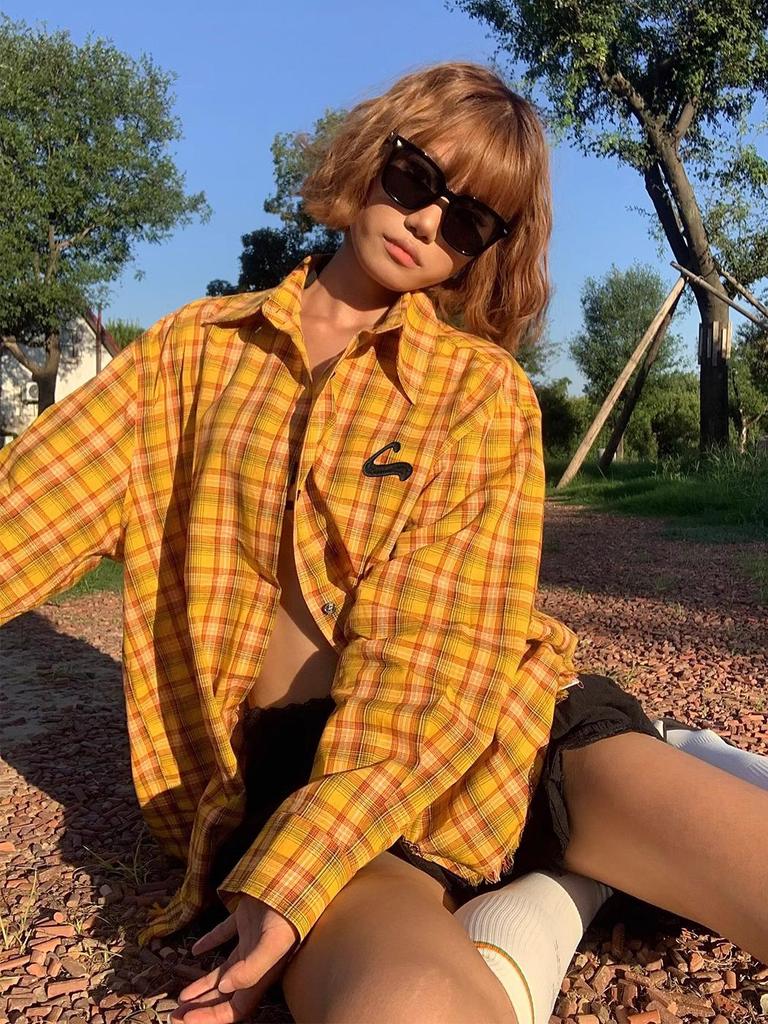 American Plaid Long-Sleeve Frayed Hem Cardigan Shirt