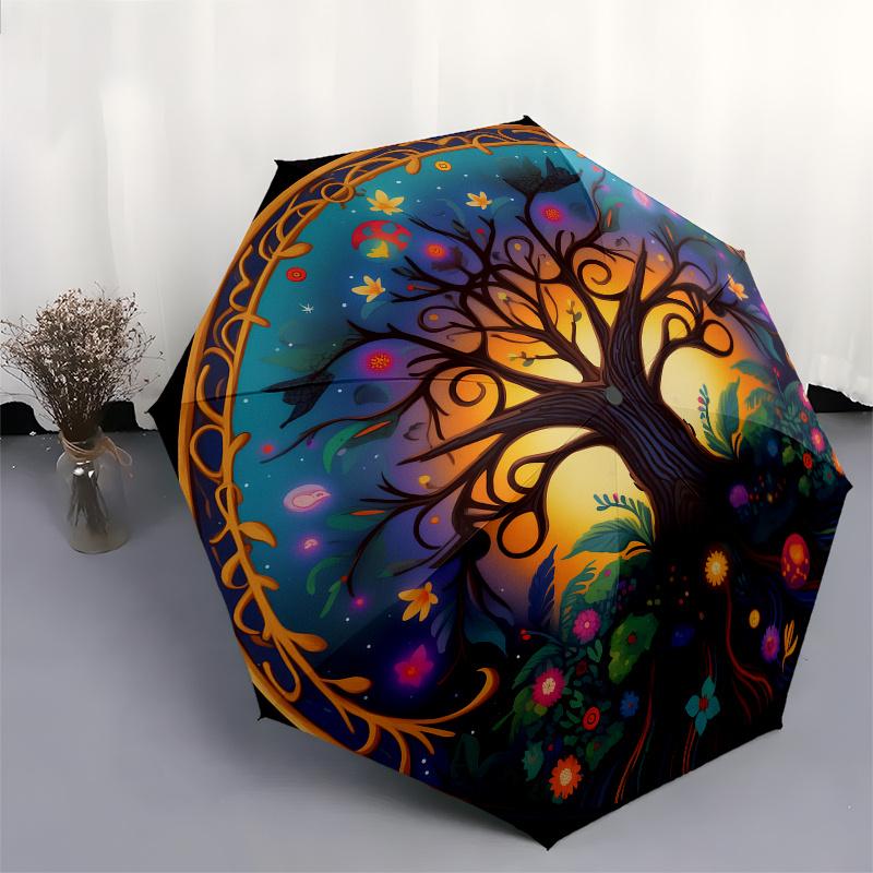 Enchanted Tree of Life Wall Art: Vibrant Circular Decor for Any SpaceUmbrella, Portable 3-Fold Compact Umbrella for Men & Women Gift