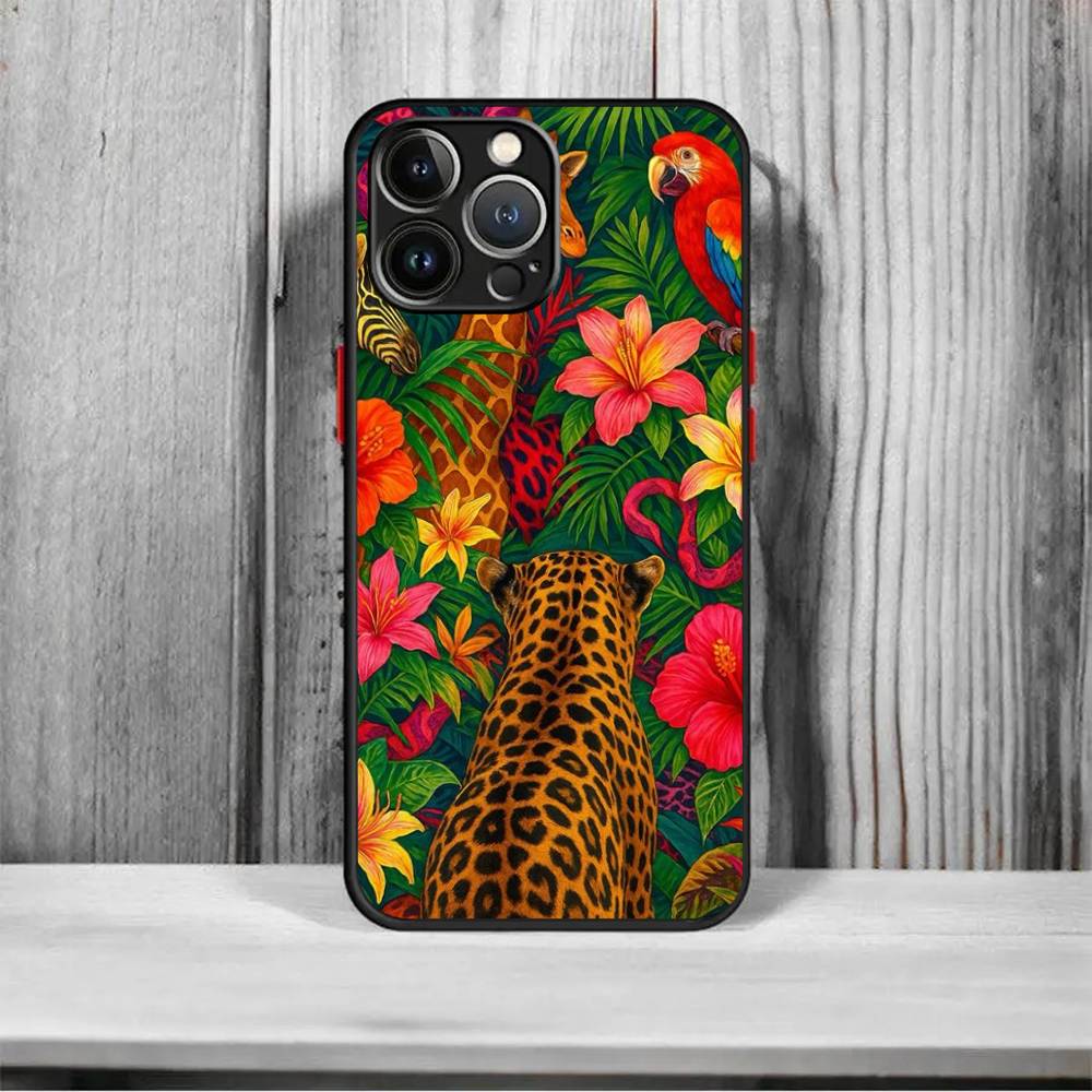 Tropical Jungle Print Leopard Sloth Shockproof For iPhone X XR XS 11 12 13 14 15 16 pro Mini MAX transparent Matte Phone Case