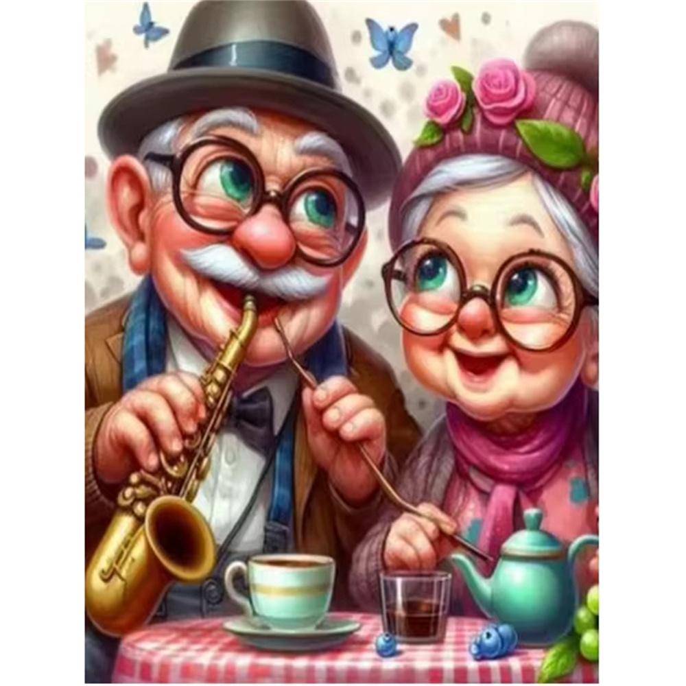 

5D своїми руками Алмазний живопис Мультфільм Повсякденна бабуся Повний квадрат Кругла мозаїчна вишивка зі стразами Весільні прикраси Round 40x50cm