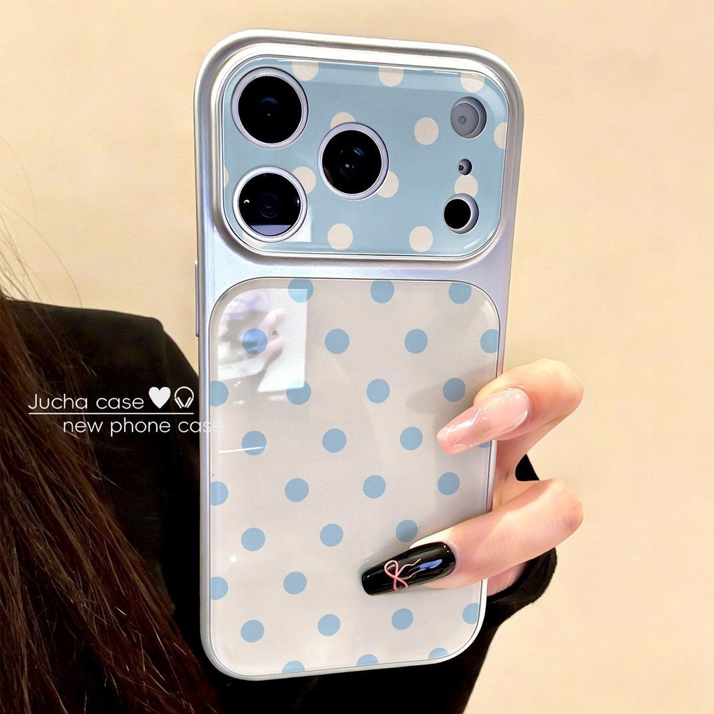 Applicable To Iphone11 Mobile Phone Case All-inclusive Lens, New Apple 11 Pro Advanced Female Contrasting Color Blue and White Polka Dots