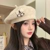Japanese Cute Cat Knitted Beret Female Artistic Retro All Match Show Face Little Cloud Painter Hat Octagonal Hat