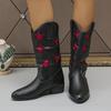 2025 New European and American Embroidered Pointed Mid Barrel Versatile Knight Boots Star Color Coarse Heel
