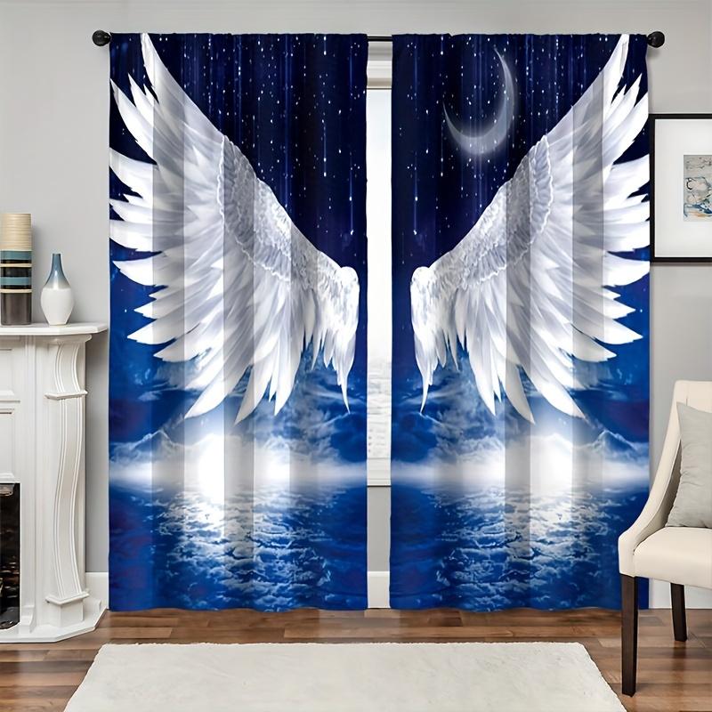 2pcs Angel Wings Printed Curtain For Home Decor Rod Pocket Window Treatment For Bedroom Office Kitchen Living Room Study Cortina
