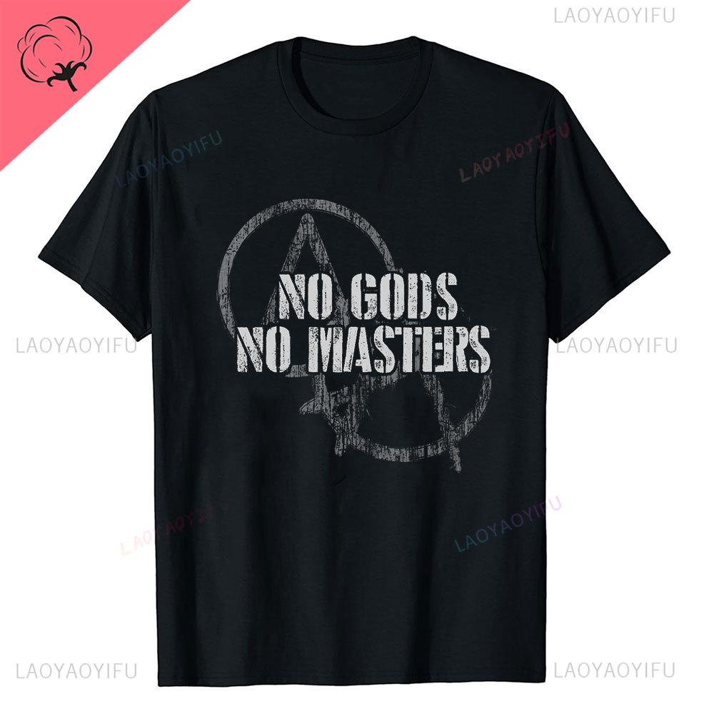 Anarchie Anarchisten Symbole KEINE GÖTTER KEINE HERREN Aufgedrucktes T-Shirt Vintage Grunge Sommer Polyester Kleidung Harajuku Mode T-Shirt