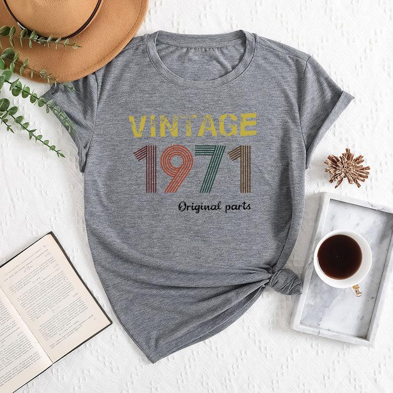 Summer Women's Fashionable Digital Short Sleeved Casual Loose Cotton Round Neck Top