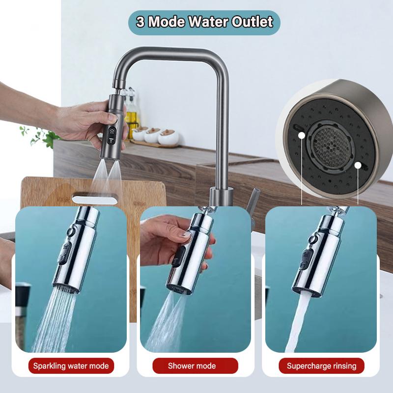 3 Modes Kitchen Faucet Extender Boosting Splash Prevention 360° Rotable Faucet Water Saver Home Extended Shower Spray Filter