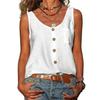 Lato Nowy Jednolity Kolor Dekolt V Kamizelka Guzik Bez Rękawów Kieszeń Tank Top Dama Biurowa Dojazdy T-shirt Odkryte Ramię Prosta Bluzka