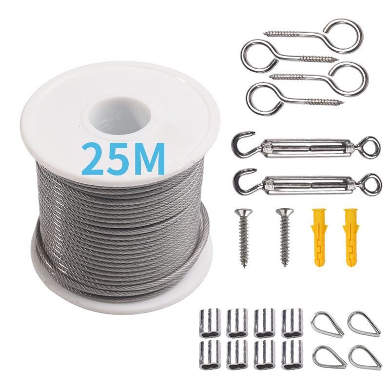 Stainless Steel Wire Rope Hanging Kit for Outdoor String Lights with Thimble Hook & Tension Cable Railing Set.