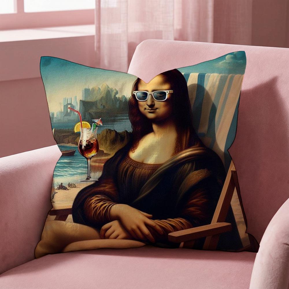 Modern Art Funny Mona Lisa Cushion Cover Multi-Scene Pillow Cover for Home & Car - Reversible, Soft & Durable for Daily Use