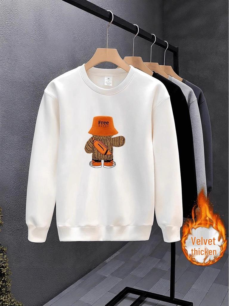 Men's 2025 Stylish Thickened Round Neck Printed Pullover, Long Sleeve, No Hood