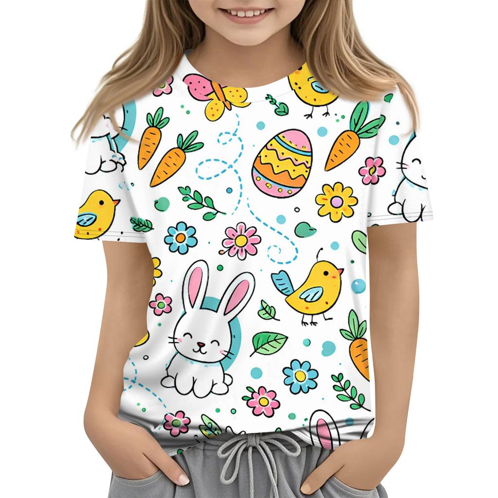 Children's Easter Printed Round Neck Short Sleeved Casual T-shirt
