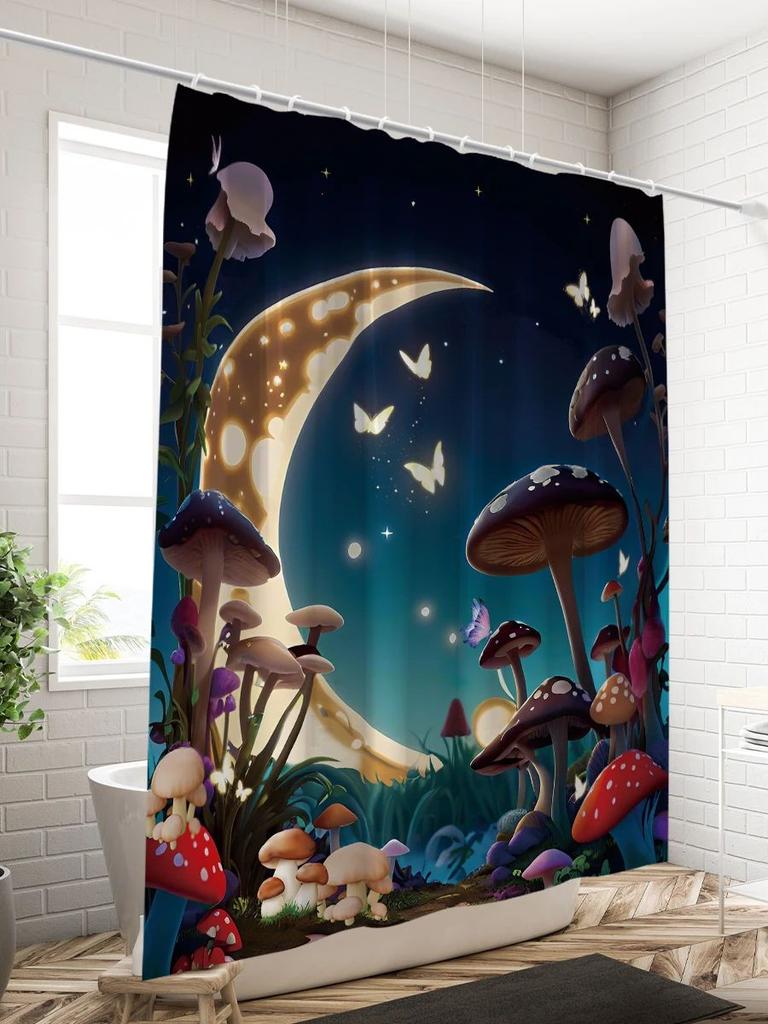 1 Stück 180X180Cm Pilz Mond Sternenhimmel Schmetterling Gedruckte Duschvorhang Trennwand Badezimmer Wasserdicht Und Schimmelresistent