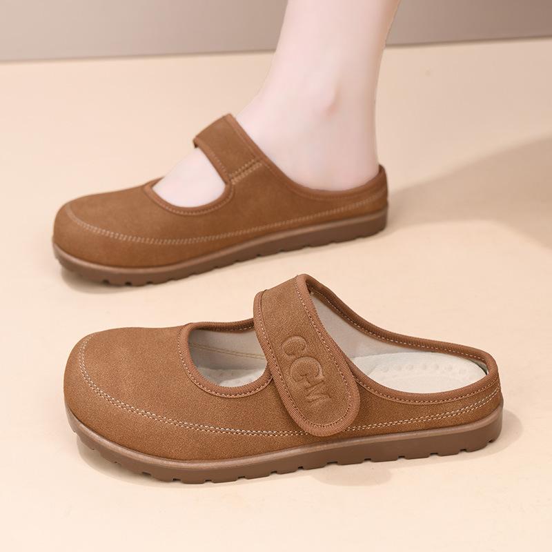 Xiaoxiangfeng Round Head Flat-bottomed Casual Single Shoes Women's 2025 New Summer Mother Shoes Soft-soled Breathable Half-pack Slippers Women
