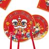 Roter Neujahrsparty-Teller Frohes Neues Jahr Chinesisches Fu Chinesischer Drache und Löwentanz Pappbecher Pappteller Tischdecke Flagge