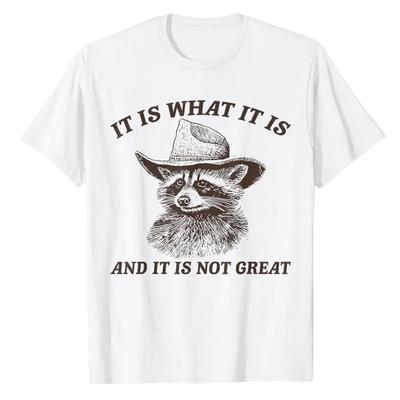 Funny Raccoon Shirt It Is What It Is and It Is Not Great T-Shirt Cute Raccoon Cowboy Graphic Tee Men Fashion Short Sleeve Outfit