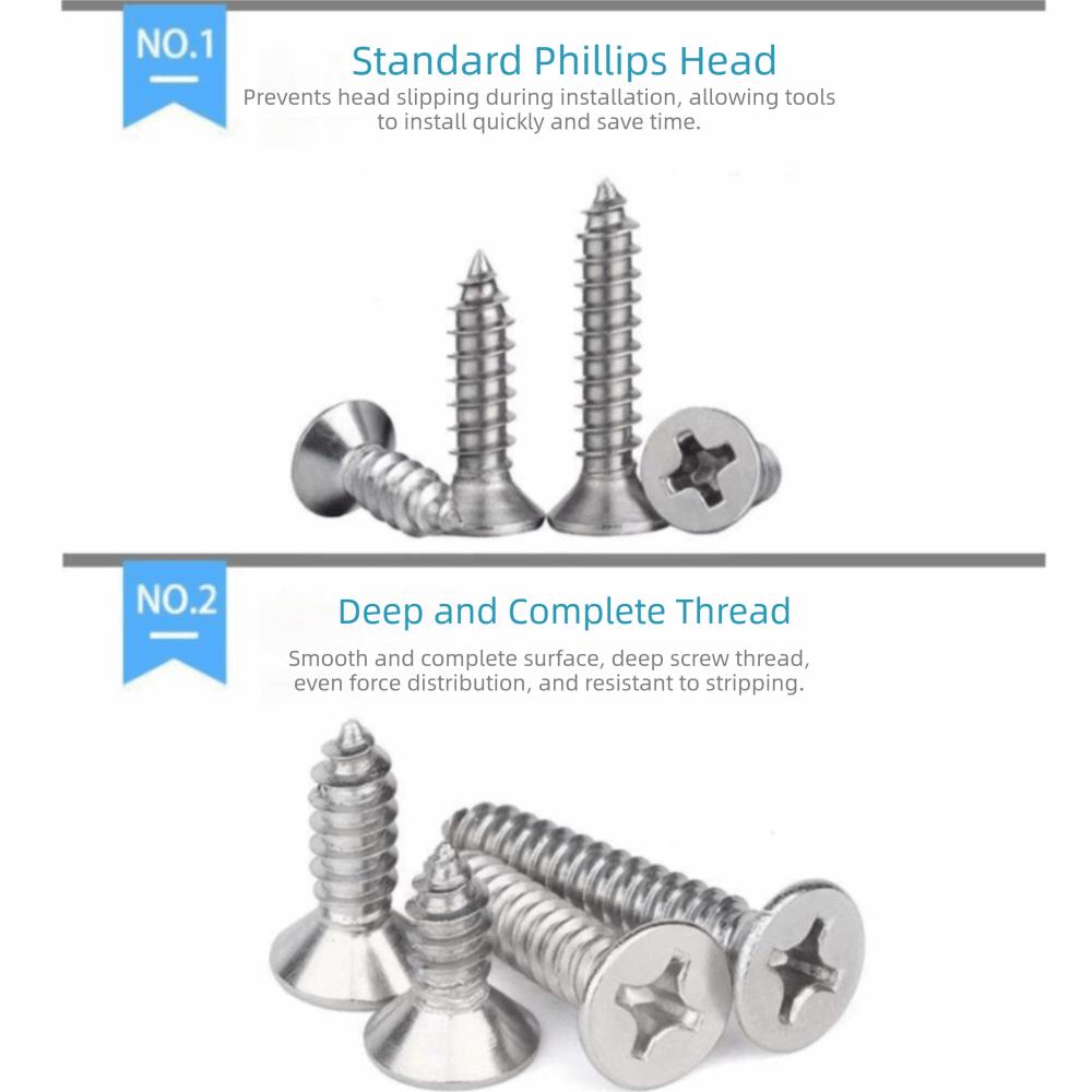 Cross Phillips Self-tapping Screws 304 Stainless Steel Wood Screws  Furniture Assembly