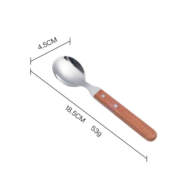 HANYANG – vaisselle à manche en bois, articles ménagers, petite cuillère à soupe en acier inoxydable 304, fourchette à Steak, cuillère à Dessert, vaisselle