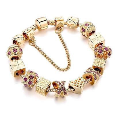 Nieuwe DIY-legering groot gat kralenarmband Gouden kralenkoordarmband met diamanten sieradenarmband
