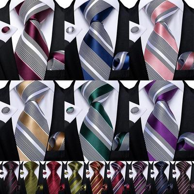 Neue formelle Krawatten klassische 100 % Seide gestreifte Krawatte Taschentuch Manschettenknöpfe Geschenk für Männer Hochzeit Krawatte