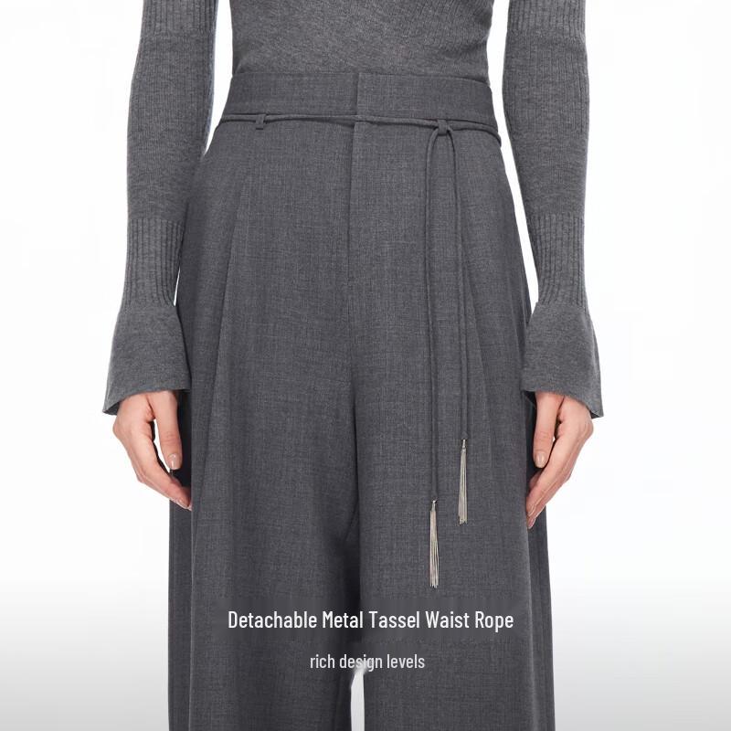 VEROMODA Women's Detachable Tassel Wide-Leg Casual Pants