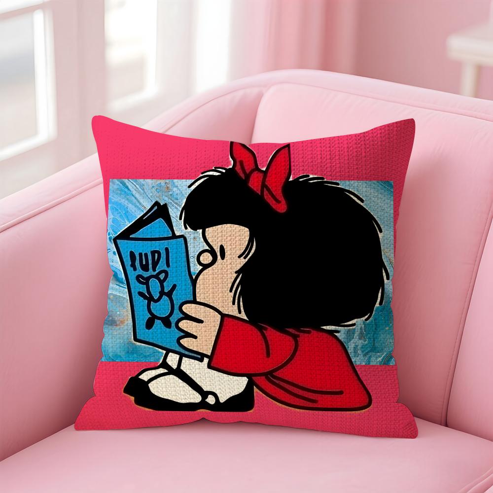 Cartoon MMafalda Cushion Cover Natural Linen Pillow Case DoubleSided Print Decorative Sofa Pillowcase Home Decor Gift