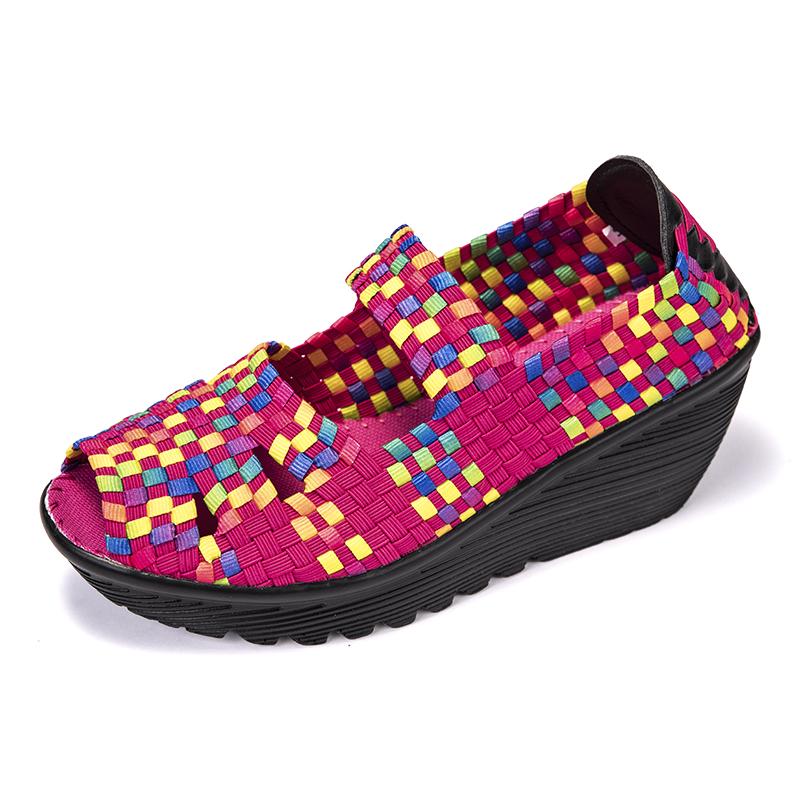 Sandali e Zeppe Sportivi Estivi da Donna in Tessuto, Scarpe da Donna in Lino con Suola Spessa e Larga