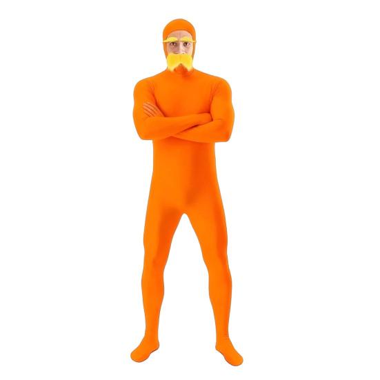 yangyizhi Face Open Halloween Costume, Unisex Full Body Orange Bodysuit with Beard Eyebrows for Men Women, Adult Stretchy Cosplay Jumpsuit Party S оранжевый