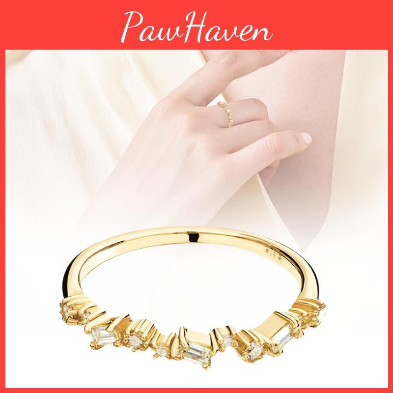 Stylish Copper Ring For Women With 18k Gold Plating And Geometric Zircon Design