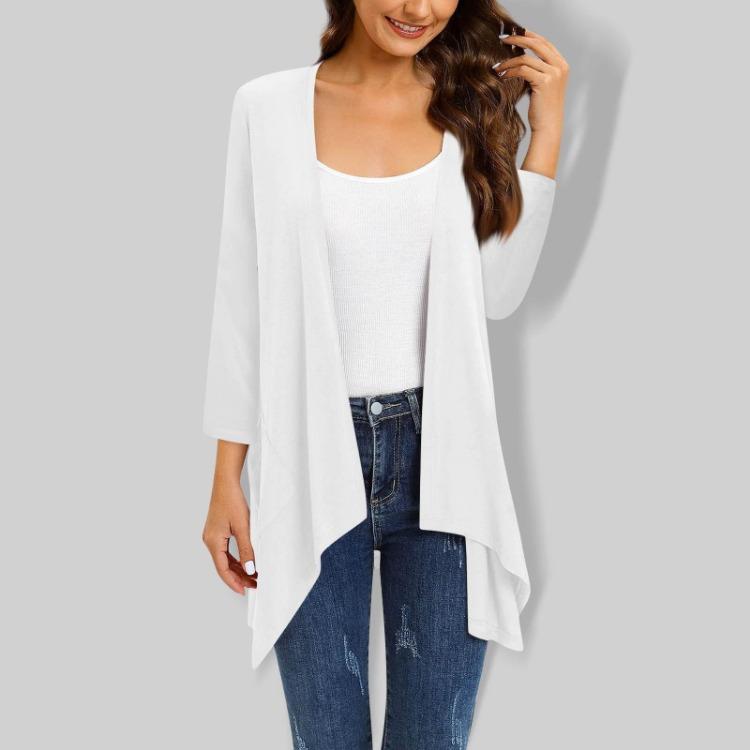 Gradient Print Women's Cardigan Jacket With Pocket Irregular Three Quarter Sleeve