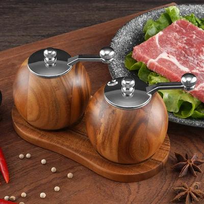 2 Stück/Set Salz- und Pfeffermühlen-Sets Pfeffermühle Manuell Frisch Gemahlenes Gewürzflasche Keramikkern Massivholz Pfeffermühle