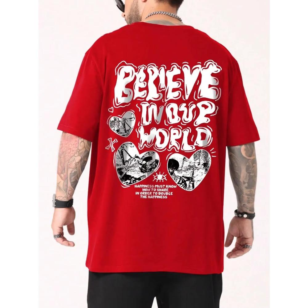 Believe Inovr World Street Letter Graphic Clothing Men High Quality T-Shirt Summer Cotton T-Shirts Hip Hop Street Loose Tops