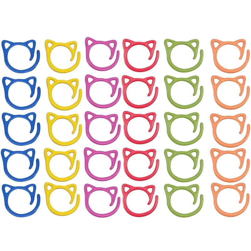 

Colorful Cat Ear Yarn & Crochet Hook Ring Stitch Markers - Metal Baked Enamel with Open Spiral Safety Pins жёлтый