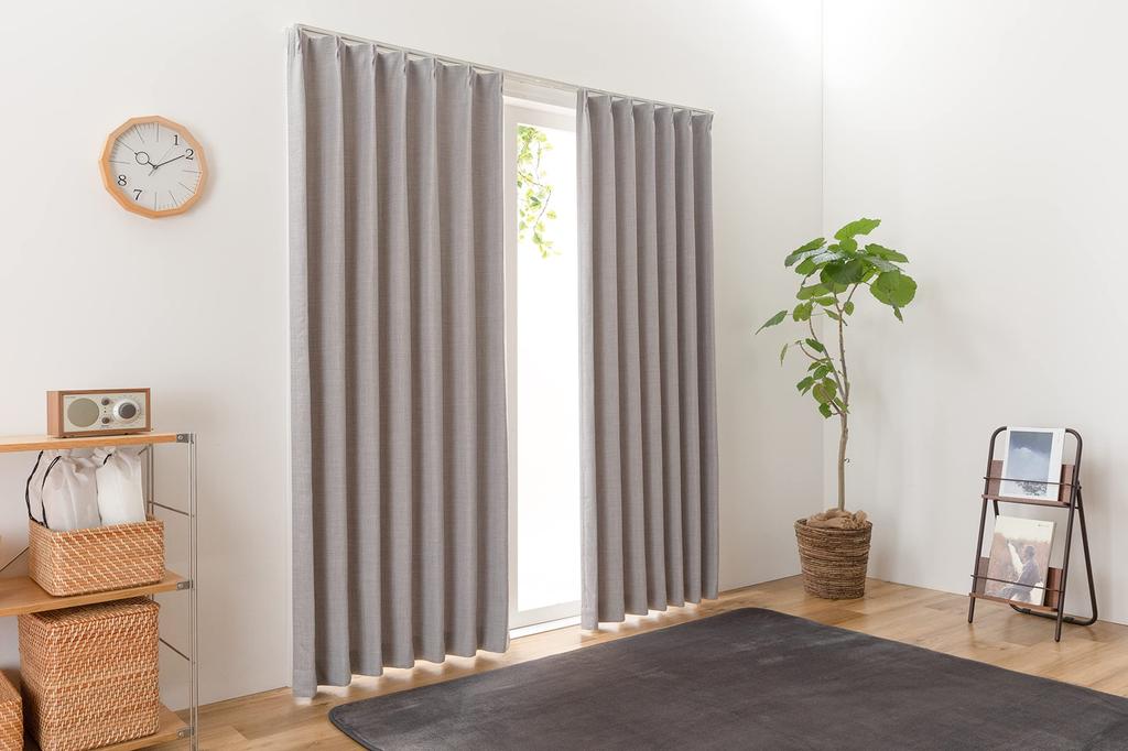 Univer Drape 100cm Wide x 178cm Set of Level 2 Light Shape Gray and Jade Curtains, Long, 2, Blocking, Memory, Washable,