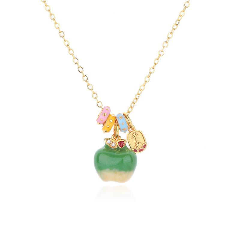 Iridescent Apple Necklace: Auspicious Chinese Fashion Enamel Accessory for Gifts