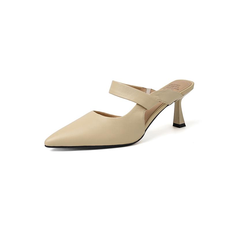 

Мода 2025 Лето Женская обувь Острый носок Тонкий каблук Женские сандалии Овчина Женская обувь Слингбэк Элегантные высокие каблуки Вечерняя обувь 34