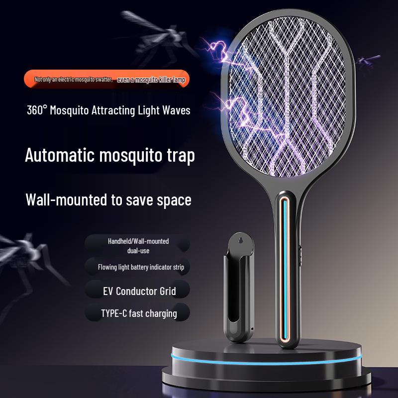 Electric Purple Light Mosquito Killer: Wall-Mounted, Rechargeable, and Dual-Function Swatter & Lamp