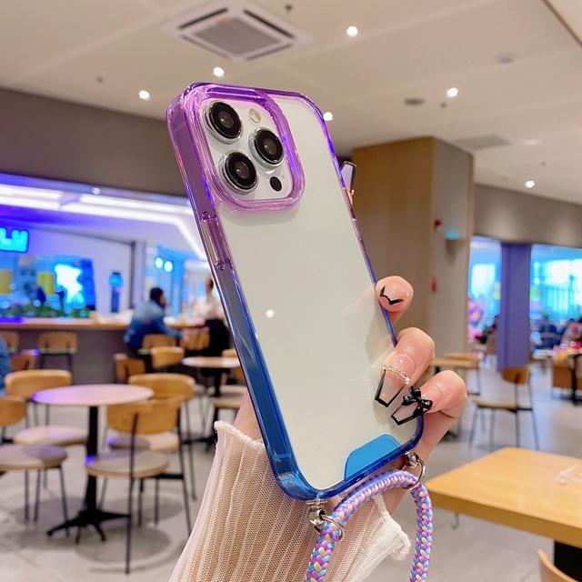 Crossbody Lanyard Gradient Clear Acrylic Case For Iphone 14 13 12 11 Pro Max Soft Tpu Edges Cover With Rope Strap Shell