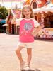 Girls' Pink Raglan Short Sleeve T-Shirt - Colorful Swirl Lollipop with Bow Print, Fun Summer Casual Tee