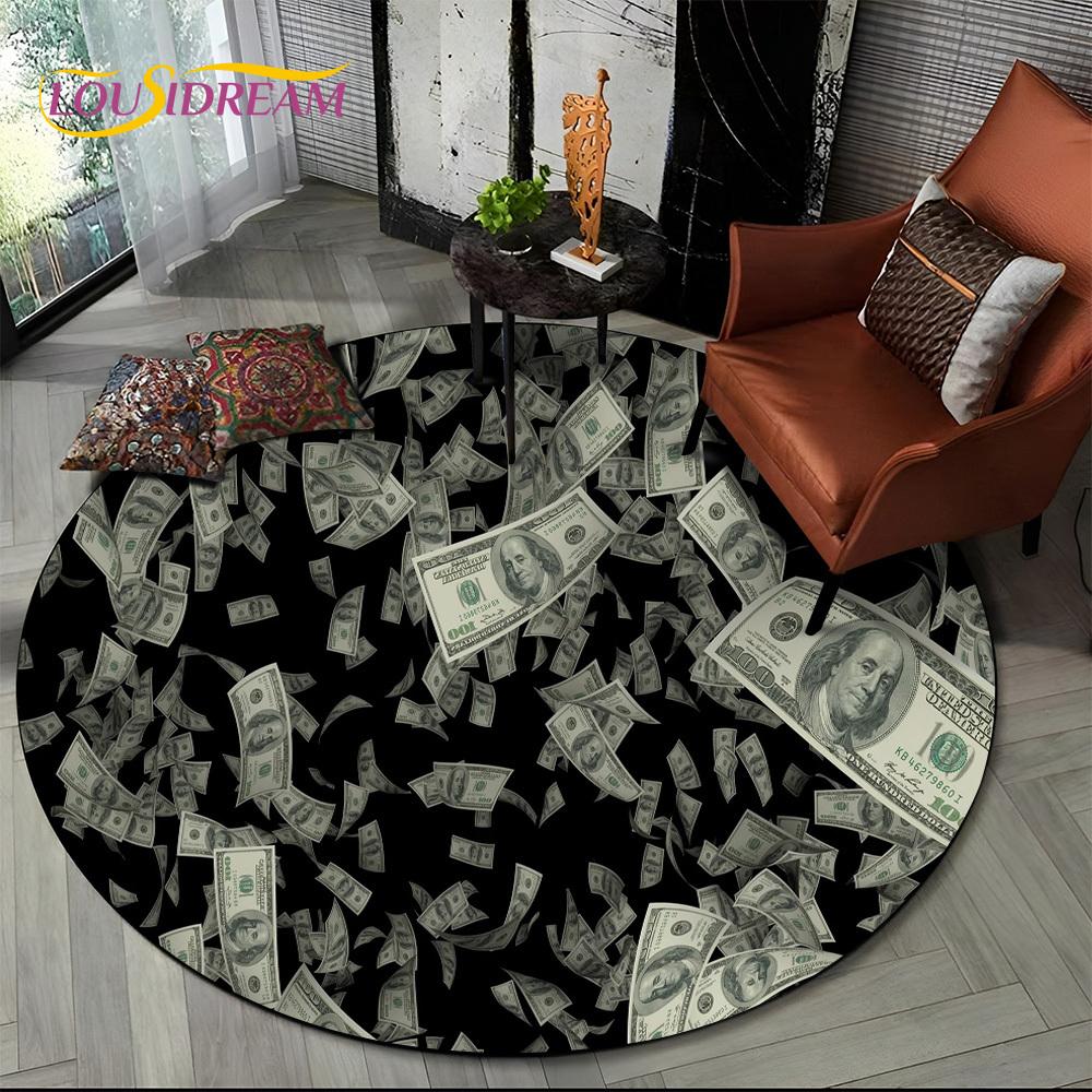 Rich Euro Dollar Money 3D Pattern Round Carpet Rug for Living Room Bedroom Child Playroom Chair Decor,Pet Area Rug Non-slip Mat