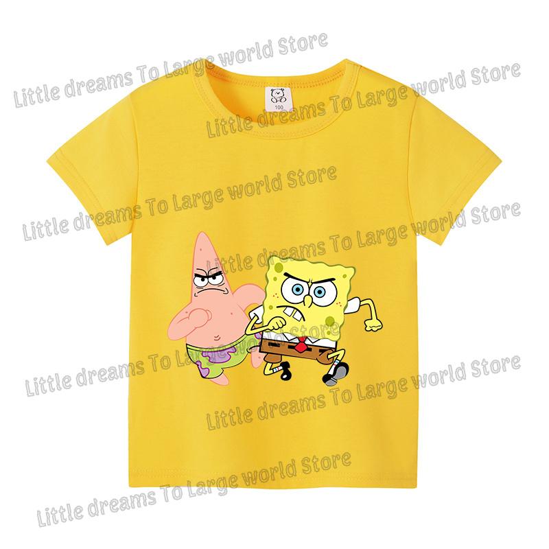 SpongeBobs Cartoon Tshirt for Children Cotton Soft Tee Boys Girls Tops Colorful Clothing Anime Printed Clothes Birthday Gift