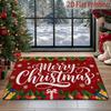 2D Flat Printing Traditional Festive Christmas Entrance Carpet, Holly Red Fruit Golden Silver Christmas Ball Home Entrance Anti-Slip Mat, Entrance Kit