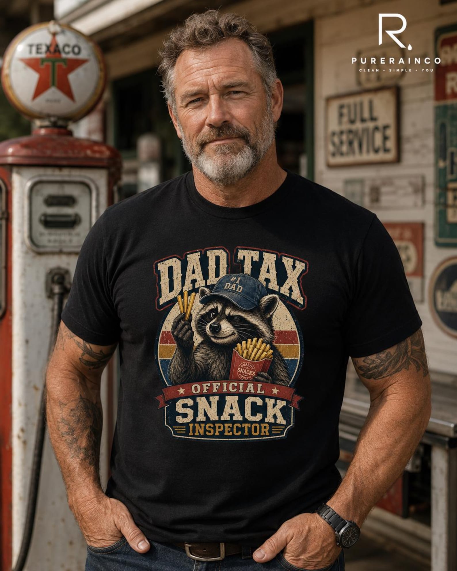 Dad Tax Raccoon Snack Inspector Retro T-Shirt, Funny Father s Day Gift 3XL