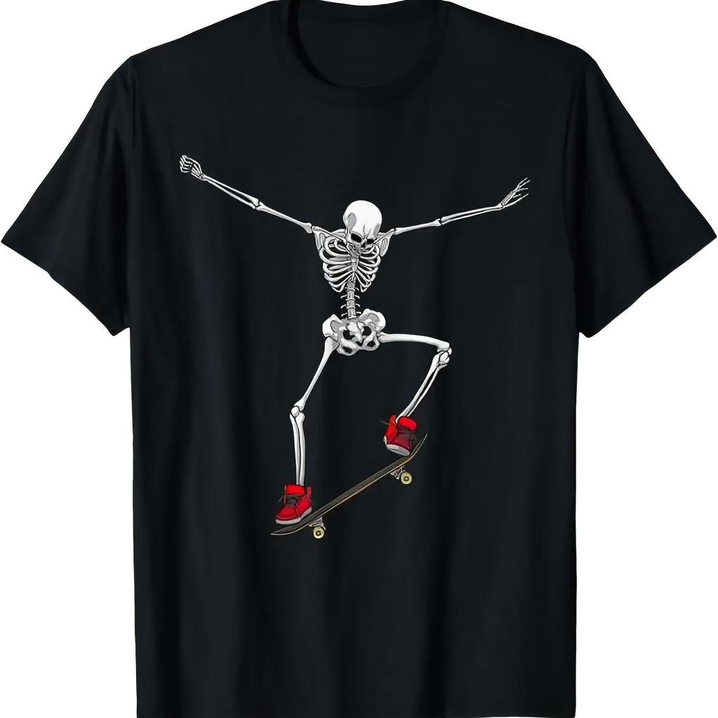 Skateboard Skeleton Graphic TShirt Men Women Cotton Breathable Streetwear Casual Daily Tee